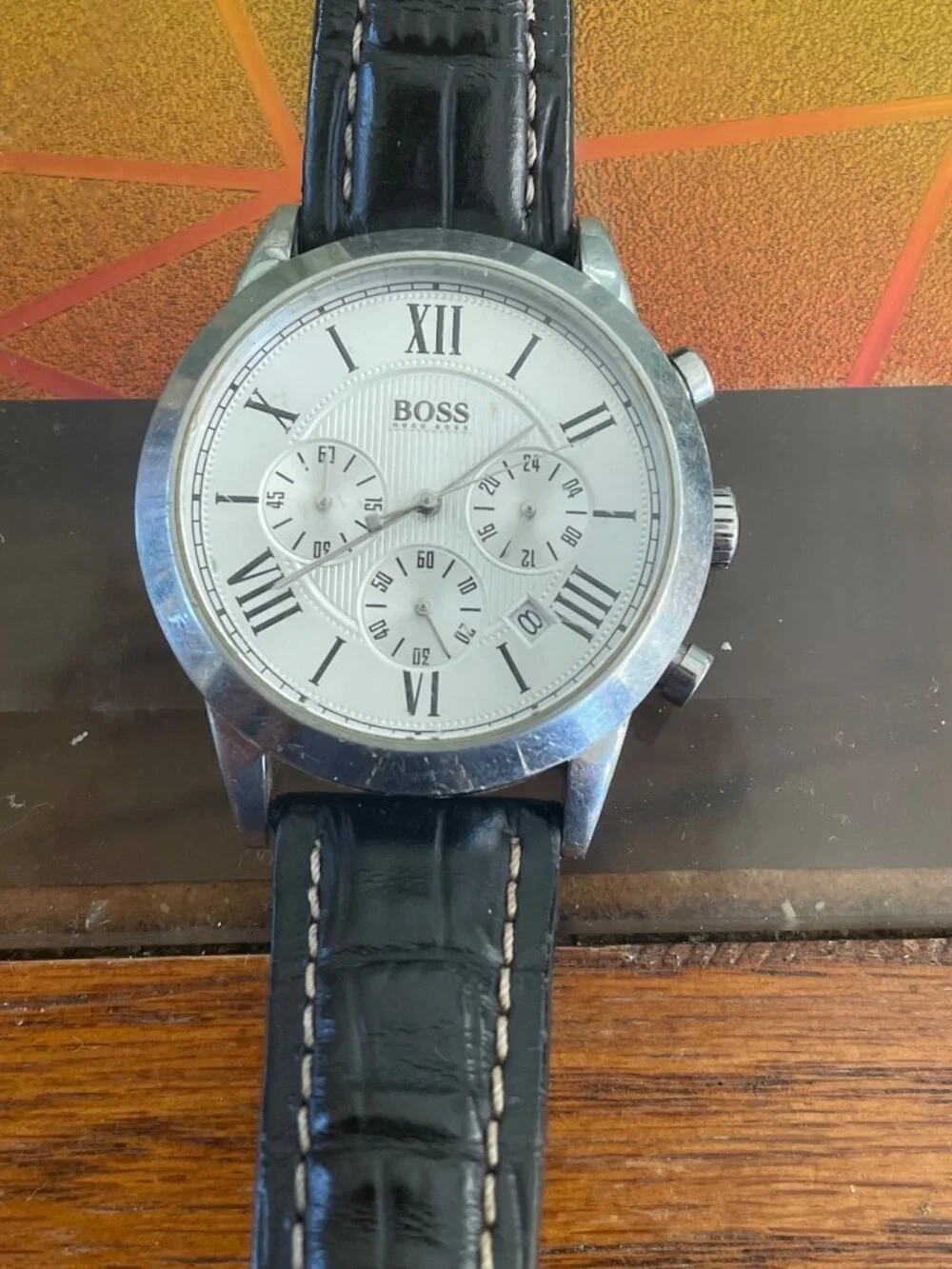 Hugo Boss Mens Stainless Steel Watch With Black Leather Strap 1512573